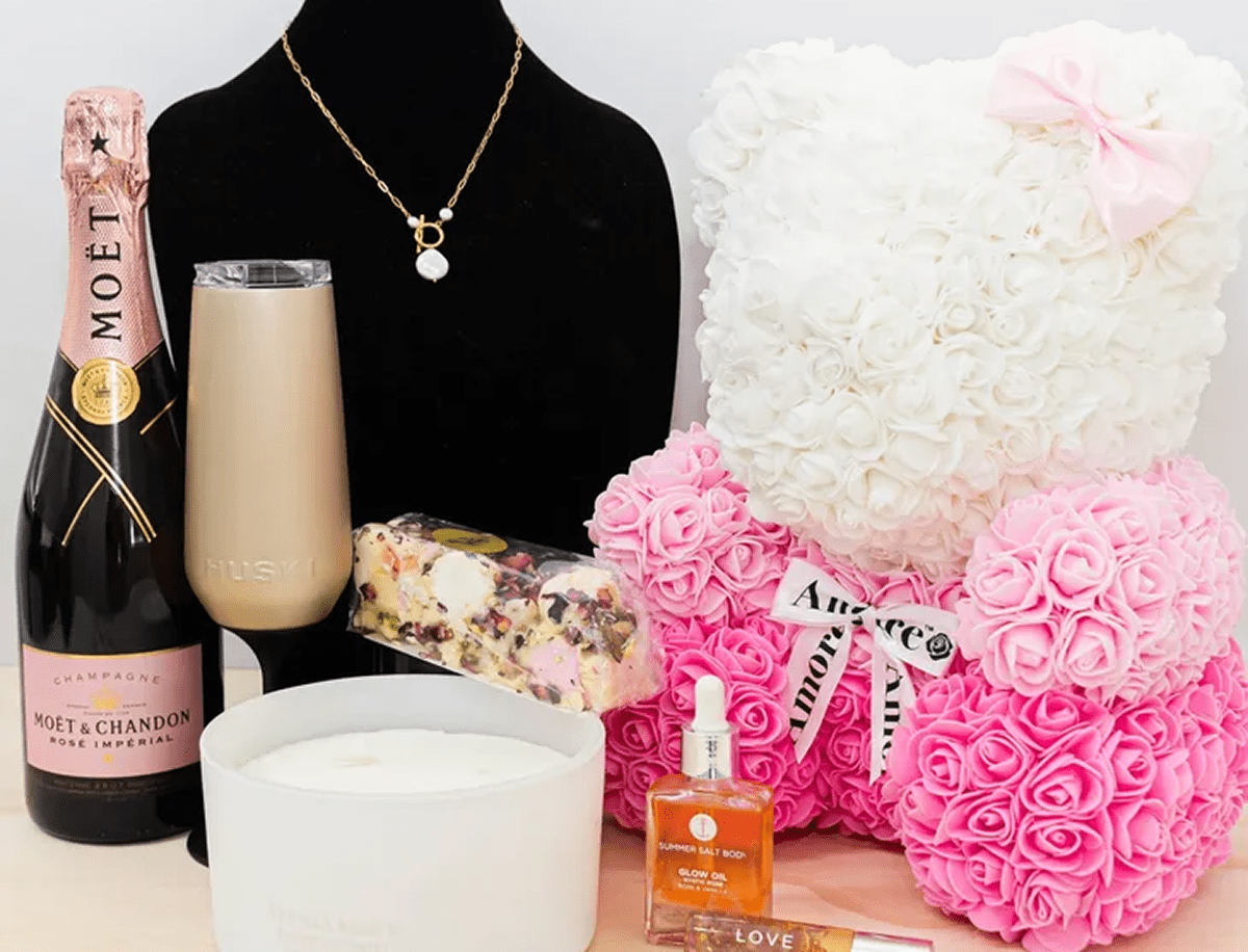 Luxury gift collection with necklace and wine